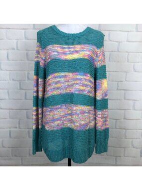 Soft Surroundings Serafina Sweater Size M Turquoise Stripe Open Knit